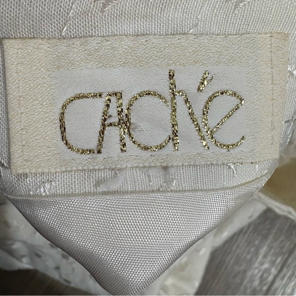 Vtg Cache White Linen Blend Embroidered Skirt Sz 12 Front Fold Slit Lined Preppy - Picture 2 of 9